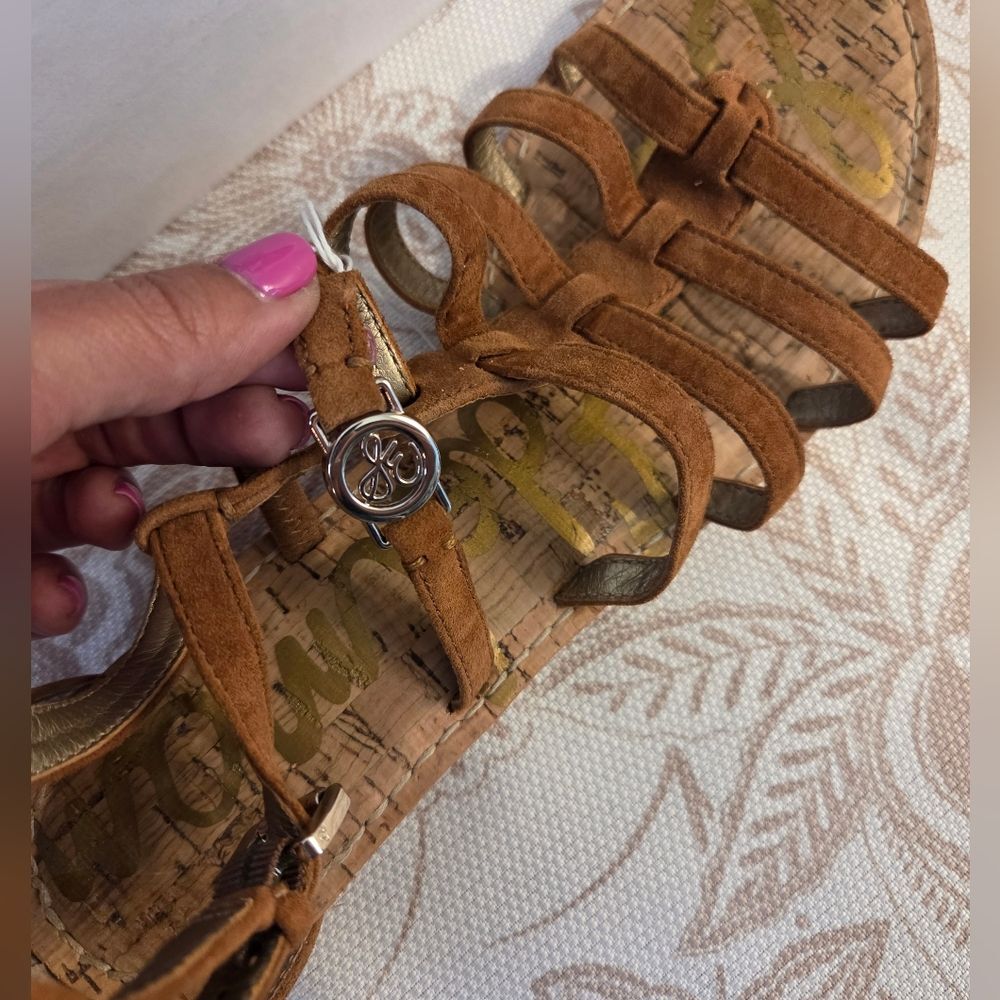 SAM EDELMAN Donna Tan Brown Suede Leather Womens Gladiator Sandals Cork 9.5 NWD - Picture 4 of 7